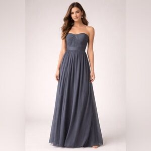 David’s Bridal Strapless Pleated Chiffon Maxi Dress Gray Size 2 Formal Evening